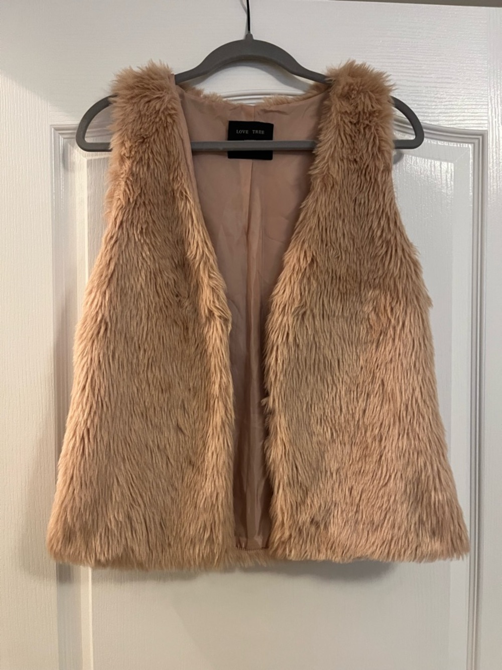 Love Tree Faux Fur Vest Cream Neutral Light Blush Pink